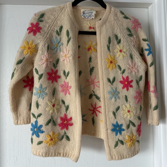 Bethany Cream Cardigan Sweater with Floral Embellishments